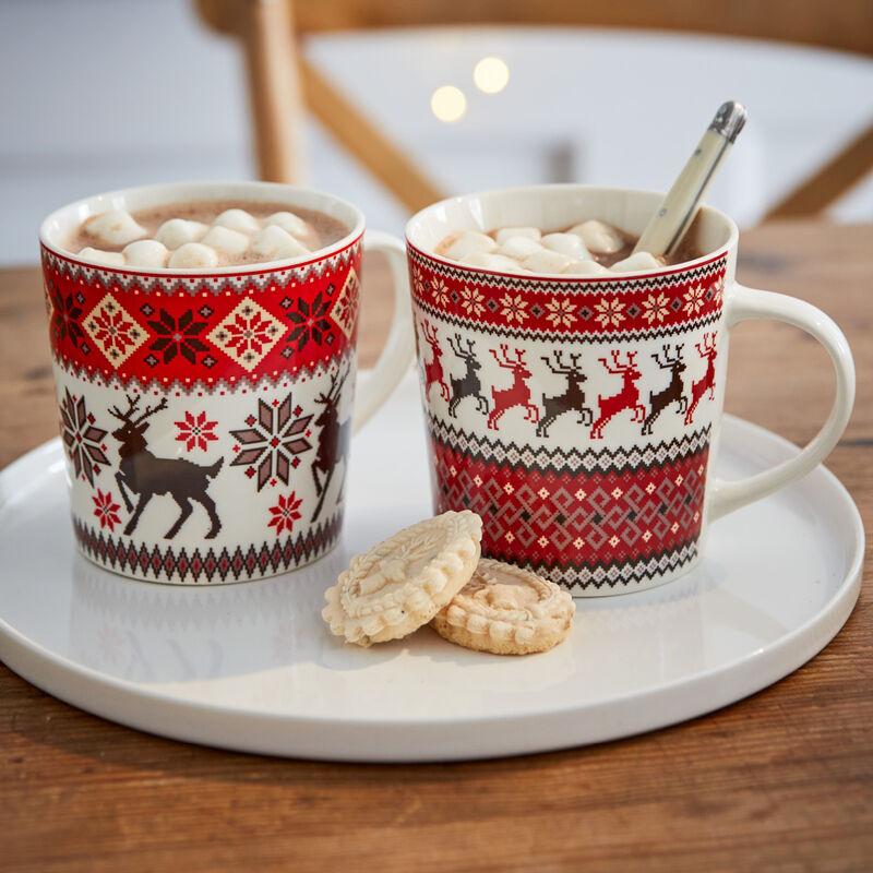 Heiße Schokolade, Tee, Kaffee, Glühwein aus Weihnachtsbechern im Norweger-Stil genießen, Kaffeebecher, Porzellan-Tasse, Kaffeeta Bild 2