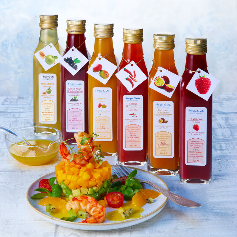 3-tlg. Set: Französischer Fruchtpüree-Essig Passionsfrucht, Piment d´Espelette,Apfel-Honig Bild 2