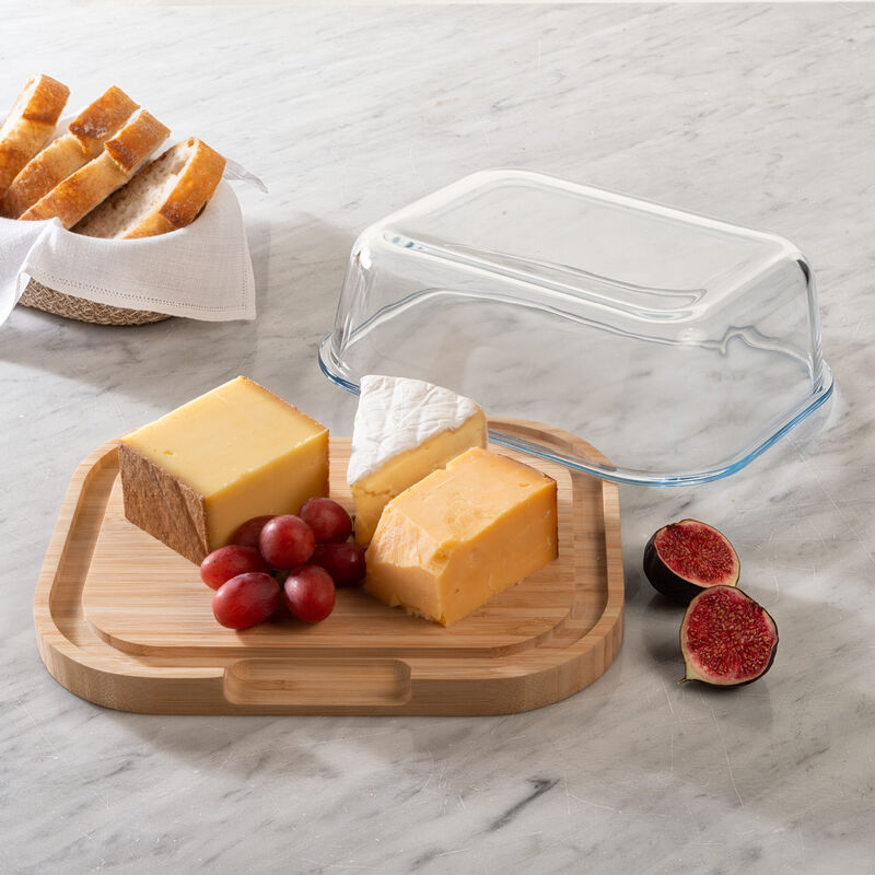 Hartglas Käse-Box mit Servierbrett für den Kühlschrank Bild 3