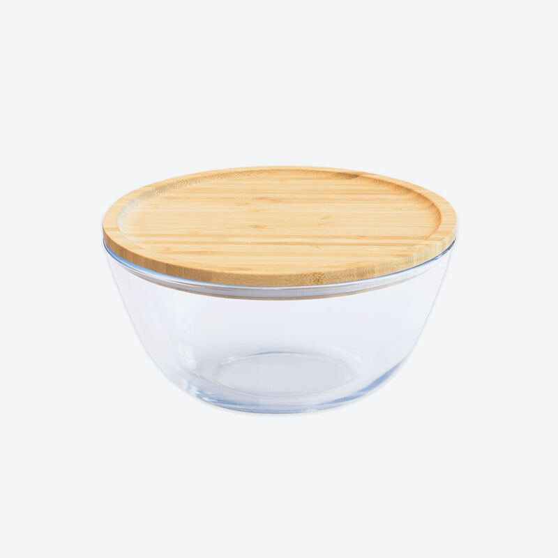 Glasschssel mit Bambus-Silikondeckeln zum perfekten Aufbewahren und Servieren