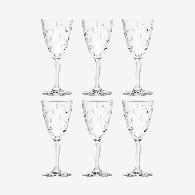 Klassische Weißwein-Kristallgläser mit Blätterdekor für stilvollen Genuss