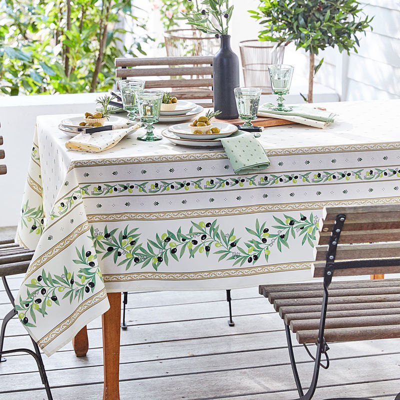 Mediterrane Oliven-Tischdecke mit Fleckschutz