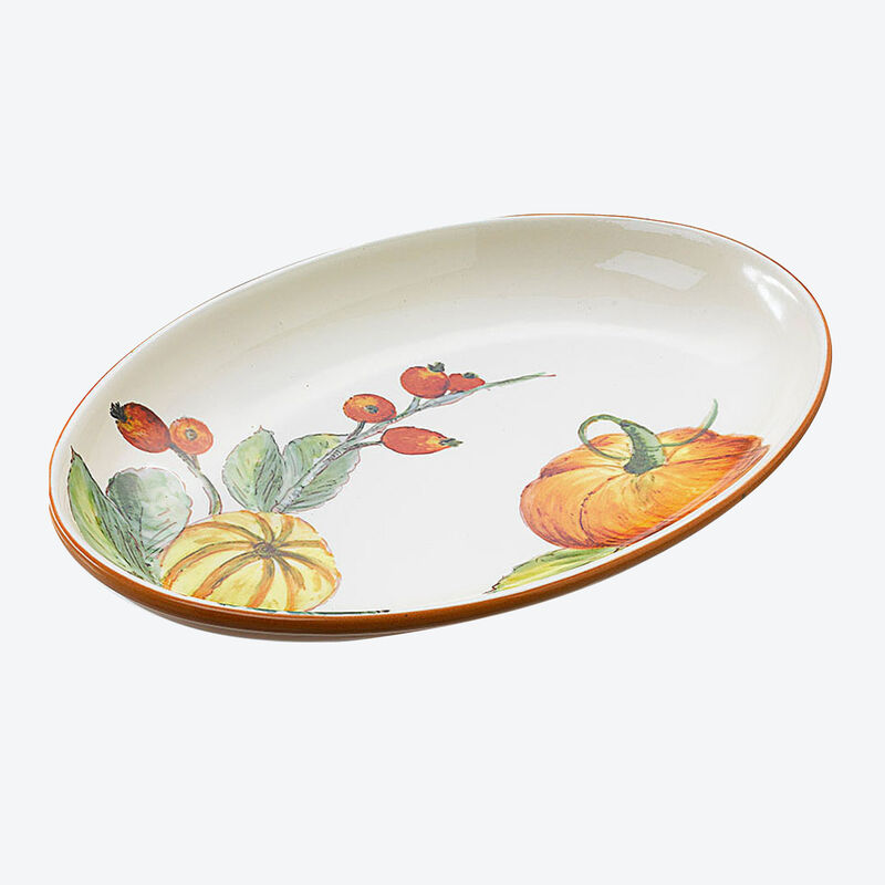 Ovale Platte: Hochwertige italienische Keramik mit herbstlichen Kürbismotiven