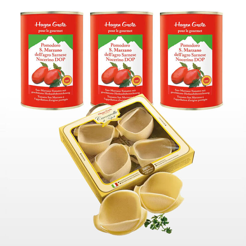 Pasta-Set: Große Pastamuschel Caccavelle & San Marzano Tomaten