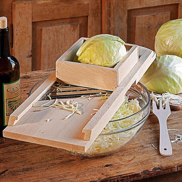 Produktbild fr '3-teiliges Zubehr: Hobel, Stampfer und Gabel zur traditionellen Herstellung von Sauerkraut im Steinzeug-Grtopf'