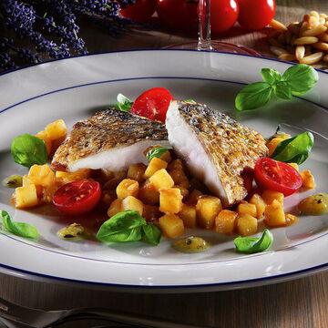 Produktbild fr 'Dorade mit Lavendell auf Pesto-Kartoffeln'