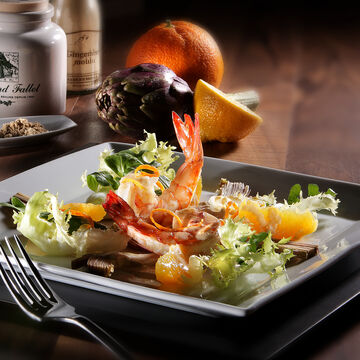 Produktbild fr 'Garnelen auf Artischocken-Orangen-Salat'