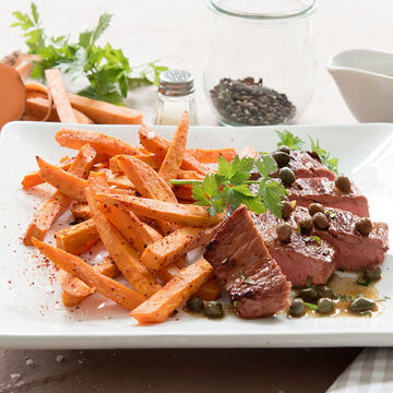 Produktbild fr 'Kalbsschnitzel mit Kapernsauce und Skartoffel Pommes frites'