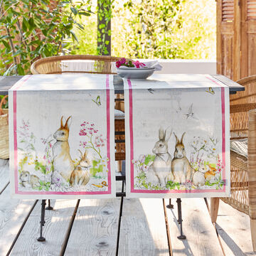 Produktbild fr 'Tischlufer: Florentinische Leinen-Tischwsche mit Hasenmotiv'