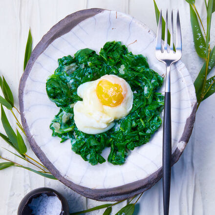 Produktbild fr 'Japanisches Onsen Ei auf Blattspinat'