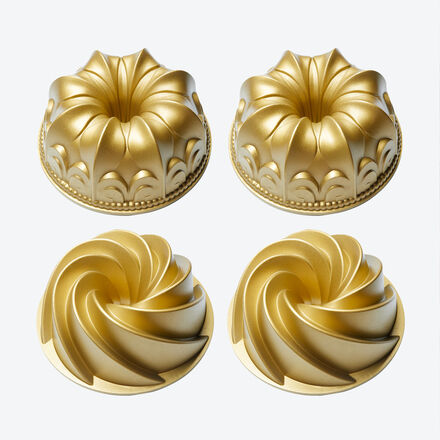 Produktbild fr 'Superleitfhige Mini Guss-Backformen fr detailreiche Spiral- und Lilienblte-Kuchen, 4er Set'